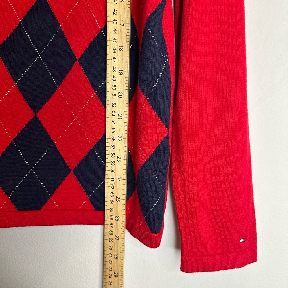 NWOT Tommy Hilfiger Women's Red Argyle V-Neck Sweater Size L - Picture 6 of 7